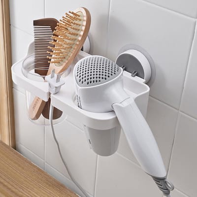Hangende Fohnhouder voor Fohn - Wandplank - Fohn borstel - Haardrogerhouder - Fohnhouders - Badkamer ophangrek - Wit