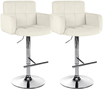 CLP Los Angeles Set barkrukken - Met armleuning - Met rugleuning - Verstelbaar - Velvet - Fluweel - chroom/creme