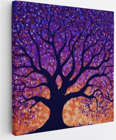 Saammp Canvas Schilderij - Kleurrijke boom - Abstract - 20x20 - Foto op canvas - Wanddecoratie - Muurdecoratie Woonkamer - Slaapkamer decoratie - Canvas Print