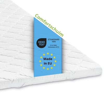 Bodyprotect comfortschuim topper - matrastopper 100x200 cm - hoogte 6 cm - comfortabele matrasoplegger met 4 elastische hoekbanden - geschikt voor alle matrassen en bedden - Made in EU - 100 x 200 x 6 cm - wit