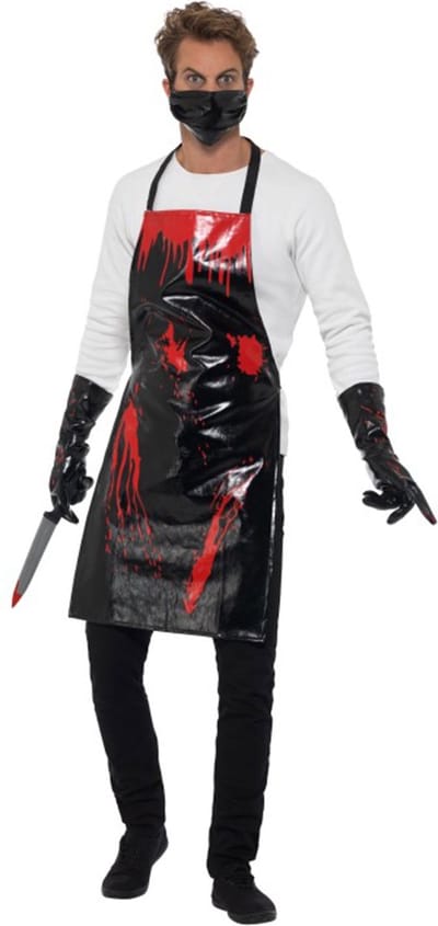 Smiffys - Bloody Surgeon/ Butcher Kostuum Accessoire Set - Zwart/Rood