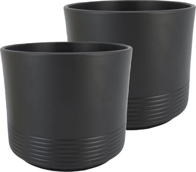 Bloempot/plantenpot Rille - 2x - ribbel - antraciet - voor kamerplant - D14.5 x H12 cm