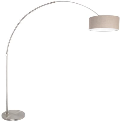 Vloerlamp Staalkleurig met Grijs Linnen Kap - Sparkled Light 9904ST - Steinhauer - Draaibaar, Kantelbaar en Hoogte Verstelbaar - Metaal/Textiel