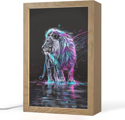 Nachtlampje 20x30 cm - Kinder lampje - Leeuw - Kleuren - Zwart - Dieren - Tafellamp kinderkamer - Slaapkamer lamp - Bedlamp kinderen - Kinderlampje stopcontact - Wandlamp babykamer - Nachtlampjes