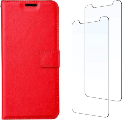 LuxeBass Boekhoesje en 2x Screenprotector geschikt voor iPhone 13 - Rood - telefoonhoes - gsm hoes - telefoonhoesjes