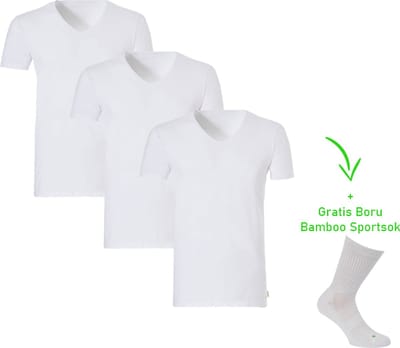 Bamboo T-Shirt - V-Hals - Super zacht - Antibacterieel - Perfect draagcomfort - 95% Bamboo - 3 stuks - 1 paar bamboo sokken cadeau - Wit - XL