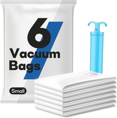 Famanu - vacuümzakken voor kleding met handpomp 6 stuks klein (40 x 60 cm) herbruikbaar voor truien jassen beddengoed, dekens, kussens, ruimtebesparend