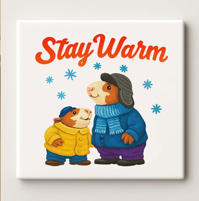 Stay Warm Winter Cavia Tegel – 15x15 cm Schattige Keramische Wandtegel – Gezellig Dierenontwerp Cadeau voor Winterliefhebbers