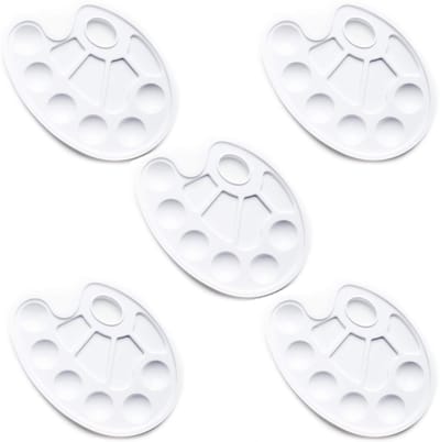 longziming -Set van 5 Verfpaletten – Duurzaam Kunststof met Duimgat – 6 Diepe Vakjes + 4 Extra Reservoirs – Eenvoudig Schoon te Maken – Ideaal voor Kunst, DIY en Creatieve Projecten