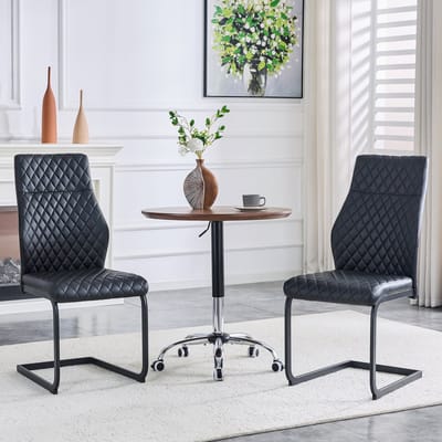 Eetkamerstoelen - Set Van 2 - Gestoffeerde eetkamerstoel - Eettafelstoel - Eetkamerstoelen - Met hoge rugleuning - PU - Antislip - Metalen stoelpoten - Modern Design - Zwart