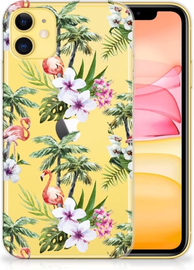 Apple iPhone 11 TPU Hoesje Flamingo Palms