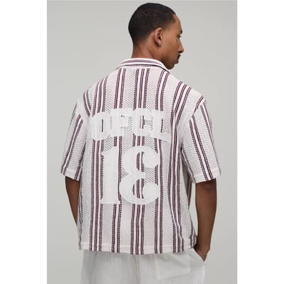 Oversized Boxy Gehaakte Shirt Met Cijfer Appliqué | White | Size XS