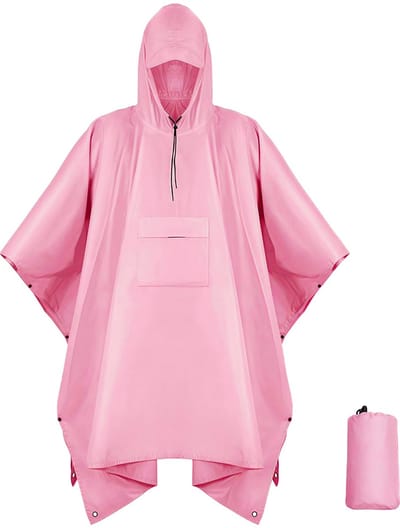 Regenponcho met capuchon, lichtgewicht, waterdicht, uniseks, regenjas met zak, voor mannen, vrouwen, volwassenen-Roze