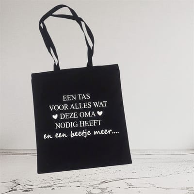 Cadeau tas - Voor Oma - bedankt - zwart - katoen- 38x42