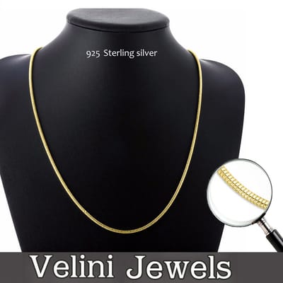 12K goud vergulde 925 zilver 2.1mm slang halsketting-roestvrij-42cm+5cm verlengstuk met anker slot