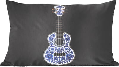 Sierkussens - Kussentjes Woonkamer - 60x40 cm - Ukelele - Delfts - Blauw - Muziek