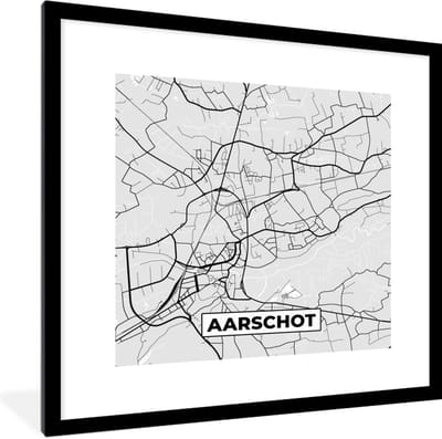 Fotolijst incl. Poster Zwart Wit- Plattegrond – Aarschot – Zwart Wit – Stadskaart - Kaart - 40x40 cm - Posterlijst