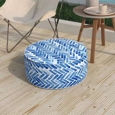 Opblaasbare Poef Tabouret & Voetenbank Rond - Voor Binnen, Buiten en Tuin - 51x22 cm Blauw Baksteenpatroon