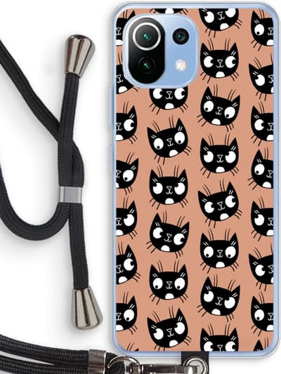 Case Company® - Hoesje met koord geschikt voor Xiaomi Mi 11 Lite hoesje met Koord - Kat - Telefoonhoesje met Zwart Koord - Bescherming aan alle Kanten en Over de Schermrand