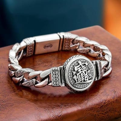 Nouveau Dominateur hommes Six caractères Mantra platine grand Bracelet épais transfert personnalité rétro mode bijoux 17-18cm brown
