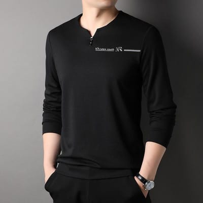 Nieuw Heren T-shirt met Lange Mouwen Casual Effen Kleur T-shirt Onderhemd Heren Veelzijdig Heren T-shirt XXXL