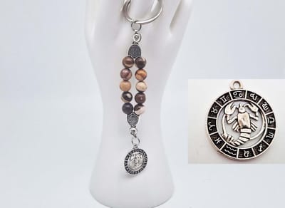 Handgemaakte Natuurstenen Sleutelhanger " Australia zebra jasper "- Met metaal hanger - 8 mm diameter van de korrel- Mooie accessoire en decoratie voor de auto-Vaderdag Cadeau -Moderdag Cadeau - Cadeau vrienden