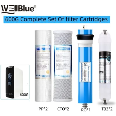 WEllBlue 4-traps 600G RO-membraan waterfiltervervanging, omgekeerde osmosesysteemelement voor huishoudelijk drinkwater