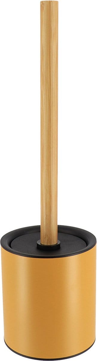 Tendance Badkamer toiletborstel met houder 103 series - oker geel - 10 x 37 cm - metaal/bamboe hout