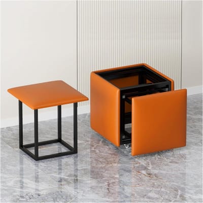 Stapelbare Poef - Zitbank Kubus - Extra Zitplaats - Met Zwenkwielen - 45x45x45 cm - Oranje