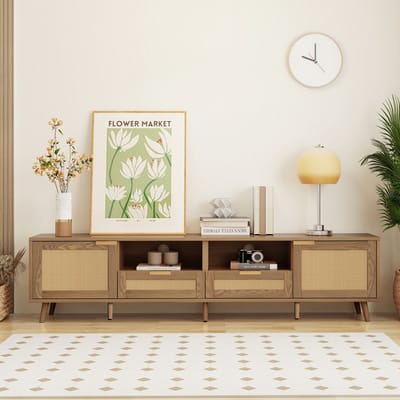 Pugsdrly Tv-meubel, 200*37*49 cm, kunststof rotan design tv-meubel, massief houten poten tv-meubel, rotan tv-paneel