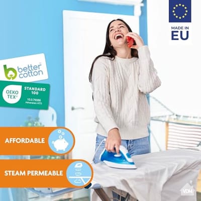 Premium Strijkplankhoes Classic – Extra dampdoorlatend – Maat S/M MAX. 42 x 125cm – 3MM schuimlaag voor optimaal strijkcomfort