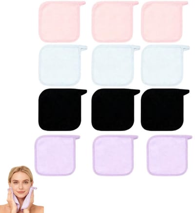 12 stuks - Make-up removerdoekjes - Herbruikbare make-up removerdoekjes - Afgewerkte randen met haakjes - 14 cm x 14 cm fleece make-up removerdoekjes - Zachte en reinigende make-up removerdoekjes - Geschikt voor gezichtsreiniging