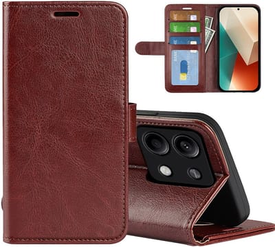 MobyDefend Hoesje - Geschikt voor Xiaomi Redmi Note 13 5G - Wallet Book Case (Sluiting Achterkant) - Bruin