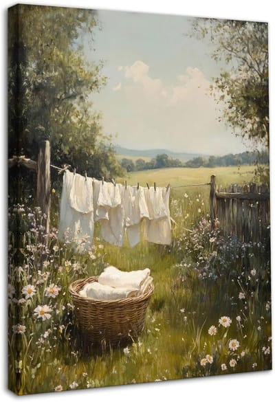 Wandkunst Landhuisstijl - Ingelijste Prints - Wasmachinekamer Decoratie - Klaar om op te hangen - 30x40 cm