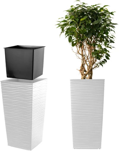 KADAX Bloempot, bloembak van kunststof, plantenbak voor bloemen, binnen en buiten, tuin, balkon, terras, huis, weerbestendig, imitatie rotan (75,5 cm hoogte, wit)