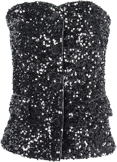 Gimme - Glitter Corset Top – Fonkelend Korset – Modieuze Mouwloze Top voor een Feestelijke Look - Zwart - Maat S