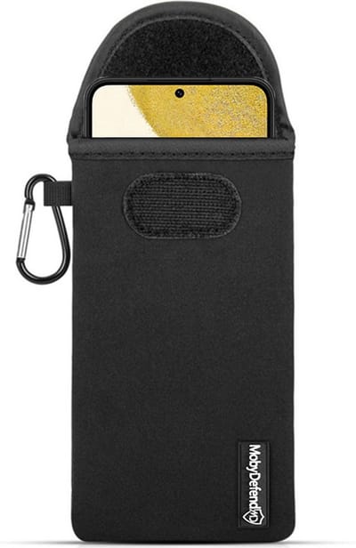MobyDefend Hoesje - Geschikt voor Samsung Galaxy S22 - Neopreen Pouch Met Karabijnhaak - Insteek - Riemlus - Zwart