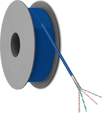 Netwerkkabel | Cat 5e | F/UTP | Flexibele kern | CCA | 5.3mm | 100 meter | PVC | Op rol | Blauw | Allteq