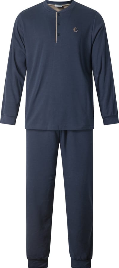 Gentlemen - aangeruwde winter heren pyjama 114293 - warm interlock - knoophals - donkerblauw - maat M