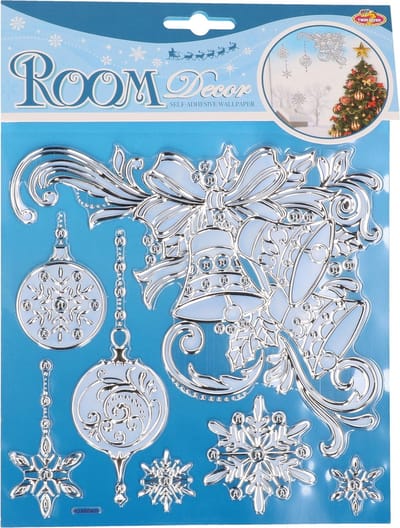 Raamstickers/raamdecoratie - kerst - kerstklokken - sneeuwvlokken - 18x24 cm