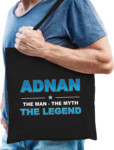 Naam cadeau Tasje voor Adnan - The man, The myth the Legend - katoenen - zwart - verjaardag - vaderdag - collega - vriendin