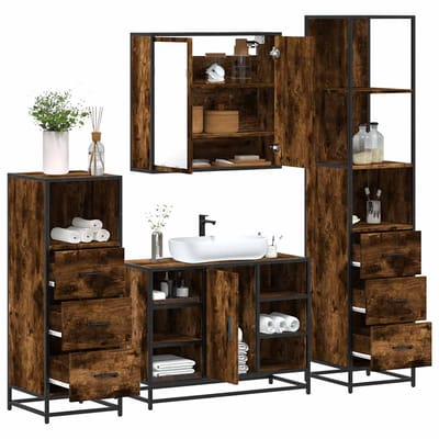 vidaXL - 4-delige - Badkamermeubelset - bewerkt - hout - gerookt - eikenkleurig