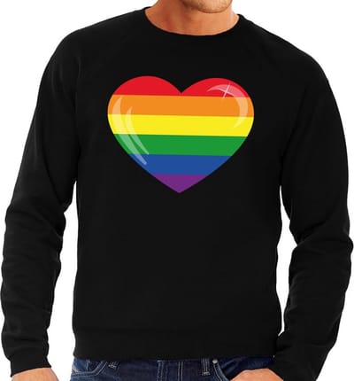 Gay pride regenboog hart sweater zwart - homo sweater voor heren - gay pride S