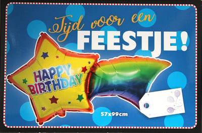Folieballon Tijd Voor Een Feestje - Folie Ballon - Happy Birthday - Verjaardag - Regenboog - Ster - Rainbow - 57X99cm - Met Kadolabel - 1 Stuks