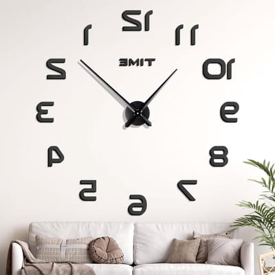 Moderne 3D Wandklok, Giant 120 cm, Stille Zelfklevende DIY Digitale Klok in Zwart voor Thuisdecoratie