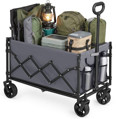 SONGMICS - Bolderkar - Bolderkar Opvouwbaar - Met Trekstang en 4 Versterkte Wielen - Draagvermogen 120 kg - Voor Outdoor en Tuin
