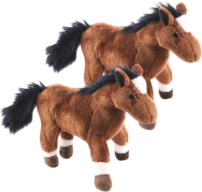 Cornelissen Pluche knuffel paarden - 2x - bruin - 24 cm - Boerderij dieren