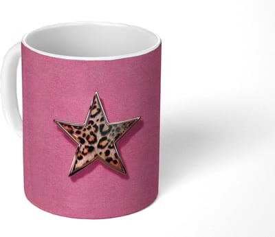 Mok - Koffiemok - Ster - Luipaard - Print - Roze - Mokken - 350 ML - Beker - Koffiemokken - Theemok