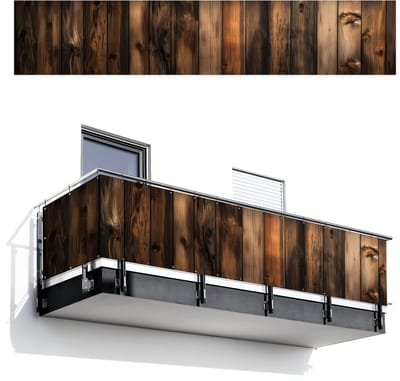 Balkonscherm 500x100 cm - Balkonposter Hout - Rustiek - Donkere Planken - Balkon scherm decoratie - Balkonschermen - Balkondoek zonnescherm