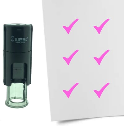 CombiCraft Stempel Vinkje 10mm rond - roze inkt